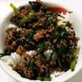 亜矢佳's cooksnap of when they made ニラと挽き肉炒め（丼）.