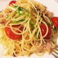 まつもつまつもつ's cooksnap of when they made かき醤油で✤豚肉と水菜の簡単和風パスタ.