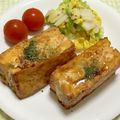 おっちむ＊'s cooksnap of when they made 厚揚げの肉詰めガーリック焼き.