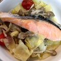 ぶちもに's cooksnap of when they made フライパン蒸し鮭とキャベツの.