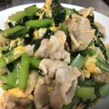 koriaa's cooksnap of when they made ごま油がきいた甘タレ小松菜,豚肉,卵炒め.