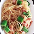 yomoaya's cooksnap of when they made オクラとベーコンの和風パスタ.