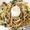 monchi。's cooksnap of when they made ベーコンとアスパラのパスタ 温玉のせ.