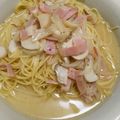むぴょこぴょこん's cooksnap of when they made 簡単エリンギとベーコンのスープパスタ♪.