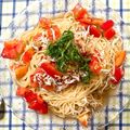 Hanachico's cooksnap of when they made トマトと茗荷、しらすの冷たいパスタ.