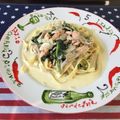 クックLYSJBW☆'s cooksnap of when they made サーモンとほうれん草のクリームスパゲティ.