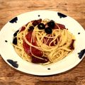 すももの枝's cooksnap of when they made サラミと黒オリーブ、ドライトマトのパスタ.
