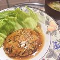 sakiiitty's cooksnap of when they made 豆腐ササミ和風煮込みヘルシーハンバーグ.