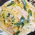 ゆゆ式's cooksnap of when they made 青梗菜とベーコンのクリームパスタ.