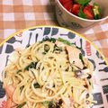nar47's cooksnap of when they made ランチに~鮭ときのこのクリームパスタ.