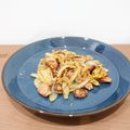 blueowl's cooksnap of when they made ボローニャソーセージの玉葱玉子炒め.