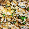 くうと03's cooksnap of when they made しいたけとほうれん草と油あげの卵とじ.