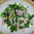 がるぼん。's cooksnap of when they made つるむらさきと玉ねぎのベーコン炒め.