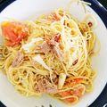 まゆまんま's cooksnap of when they made トマトツナ缶のパスタ♪簡単チーズキャベツ.