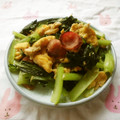 花時計咲いた's cooksnap of when they made お弁当にも♪小松菜とウィンナーの卵とじ.