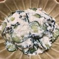 kasumisou⁂'s cooksnap of when they made 麺つゆでキュウリとワカメの白和え！ODA.