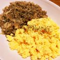モケ缶's cooksnap of when they made 豚挽き肉と卵のそぼろ二色丼.