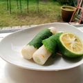 ハッピーみっけ♪'s cooksnap of when they made 簡単☆餅入り焼竹輪の大葉巻き胡麻醤油かけ.