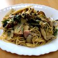 ☆うなずきん☆'s cooksnap of when they made ベーコンとキノコ、ほうれん草の和風パスタ.