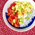 ふたごゆき's cooksnap of when they made 簡単ひとりランチ♬トマト 卵 しらす丼♬.