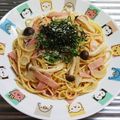 もぐ・ω・くま's cooksnap of when they made ☆キノコのにんにくきいた和風大葉パスタ☆.