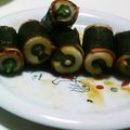 ユッキー1119's cooksnap of when they made 竹輪・オクラ・ベーコンのくるくる海苔巻き.