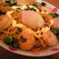 さかちゃン's cooksnap of when they made 欲張り＊エビとオクラと半熟卵のバター醤油パスタ＊.