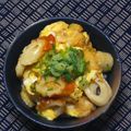 nosso's cooksnap of when they made ちくわ・油揚げ・ねぎの卵とじ丼.