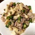 デコレ's cooksnap of when they made 豚肉とオクラとキノコのおろしポン酢炒め.