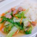 ♡ぴゅぴ♡'s cooksnap of when they made 簡単丼シリーズ！レタスとウインナー洋風丼.