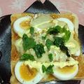 ぽぽきゅ's cooksnap of when they made 茹で卵×玉葱のおかか味噌トースト.