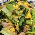 ねみねみ's cooksnap of when they made 小松菜と豚バラ肉の豚骨味風♡玉子とじ♪.
