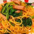 チャックねこ☆'s cooksnap of when they made 簡単‼ベーコンとほうれん草のナポリタン.