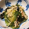 canaon's cooksnap of when they made キュウリとエノキとわかめのピリ辛酢の物。.