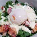 kumamokuma's cooksnap of when they made 手作り温泉卵♪ほうれん草のシーザーサラダ.