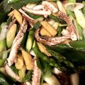 nobuten's cooksnap of when they made イカの下足のアスパラと長ネギ炒め.