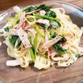 ミオノ's cooksnap of when they made ほうれん草とベーコンのクリームパスタ.