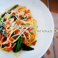 ちよこれいと♡'s cooksnap of when they made トマトとほうれん草のパスタ.