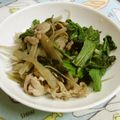 お塩と砂糖's cooksnap of when they made ピーラーごぼうと豚肉の甘辛春菊のせ.
