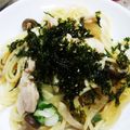 むかぴょん's cooksnap of when they made 蒸し鶏ときのこの和風パスタ.