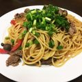 えすたー's cooksnap of when they made ランチに♪玉葱と牛こまニンニク醤油パスタ.