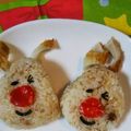 4児男子母さんの台所's cooksnap of when they made 赤鼻のトナカイおにぎり　ルドルフ君　.