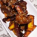 しろだいず's cooksnap of when they made さつまいもと豚肉の甘辛コチュジャン炒め♡.
