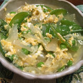 SALA。's cooksnap of when they made 新たまねぎとスナップエンドウの卵とじ.