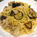 chiy_07's cooksnap of when they made 揚げナスと豚バラの和風パスタ.