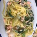 みのむしざえもん's cooksnap of when they made ほうれん草と鮭のクリームパスタ.