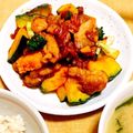 qumiy's cooksnap of when they made 南瓜と豚こま肉のコチュジャン炒め♪.