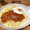 GoGo島みかん's cooksnap of when they made 目玉焼きのせミートソーススパゲティ♪.