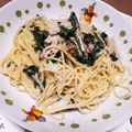 ma618ko's cooksnap of when they made ほうれん草とベーコンのクリームパスタ.