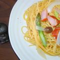 小手毬＊●((◉ｴ◉))●'s cooksnap of when they made だいだいぽん酢のアスパラとベーコンパスタ.